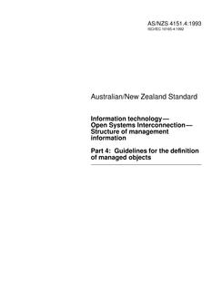 AS/NZS 4151.4: 12/20/1993 Information technology – Open Systems Interconnection – Structure of management information, Part 4: Guidelines for the definition of managed objects
