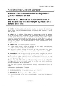 AS/NZS 3572.24: 08/05/1997 Plastics – Glass filament reinforced plastics (GRP) – Methods of test, Method 24: Method for the determination of the initial hoop tensile strength by means of a tensile plate test
