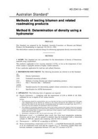 AS 2341.6: 06/15/1992 Methods of testing bitumen and related roadmaking products, Method 6: Determination of density using a hydrometer
