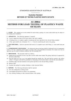 AS 2888.6: 01/01/1986 Methods of testing plastics waste outlets – Method for load testing of plastics waste outlets