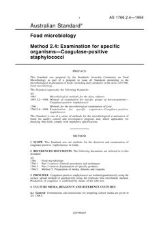 AS 1766.2.4: 01/01/1994 Food microbiology, Method 2.4: Examination for specific organisms – Coagulase-positive staphylococci