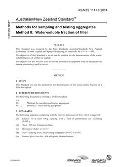 AS/NZS 1141.8: 05/09/2014 Methods for sampling and testing aggregates, Method 8: Water-soluble fraction of filler
