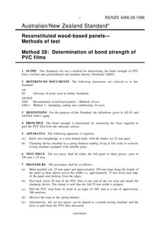 AS/NZS 4266.28: 06/05/1996 Reconstituted wood-based panels – Methods of test, Method 28: Determination of bond strength of PVC films