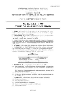 AS 2331.2.2: 12/31/1979 Methods of test for metallic and related coatings, Part 2.2: Average thickness tests – Time of gassing method