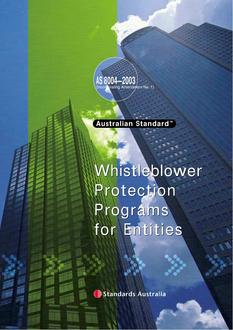 AS 8004: 01/01/2003 Corporate governance – Whistleblower protection programs for entities