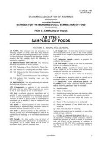 AS 1766.4: 01/01/1987 Methods for the microbiological examination of food, Part 4: Sampling of foods