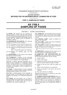 AS 1766.4: 01/01/1987 Methods for the microbiological examination of food, Part 4: Sampling of foods