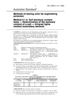 AS 1289.2.1.5: 01/01/1992 Methods of testing soils for engineering purposes, Method 2.1.5: Soil moisture content tests – Determination of the moisture content of a soil – Infrared lights method (subsidiary method)