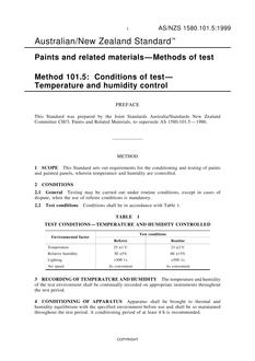 AS/NZS 1580.101.5: 05/05/1999 Paints and related materials – Methods of test, Method 101.5: Conditions of test – Temperature and humidity control