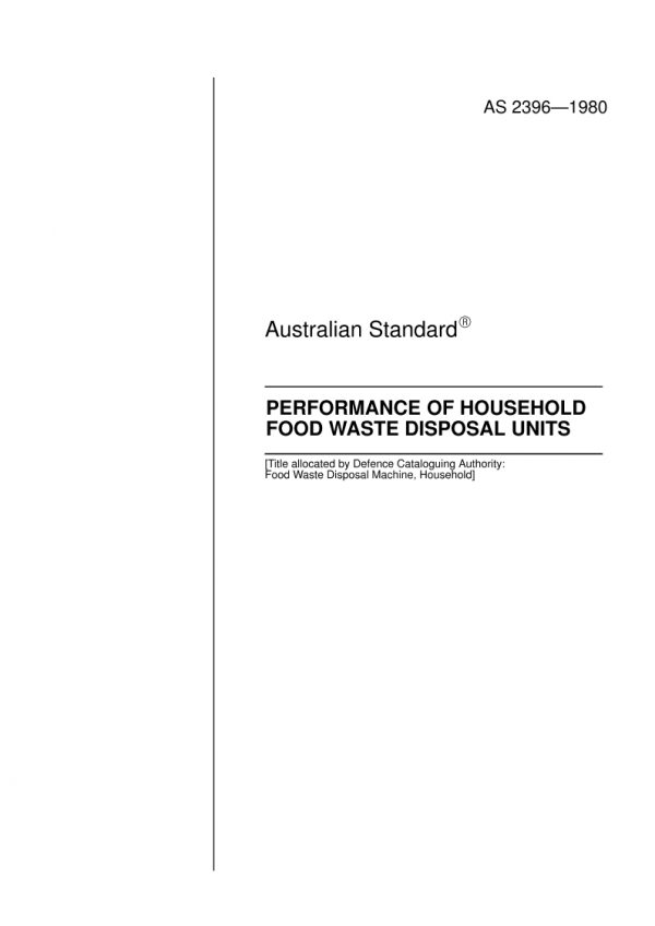 AS 2396: 12/31/1979 Performance of household food waste disposal units