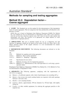 AS 1141.25.2: 01/01/1999 Methods for sampling and testing aggregates, Method 25.2: Degradation factor – Coarse aggregate