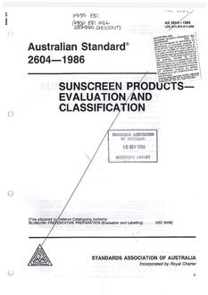 AS 2604: 12/31/1985 Sunscreen products – Evaluation and classification