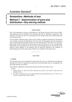 AS 3706.7: 02/24/2014 Geotextiles – Methods of test – Method 7: Determination of pore-size distribution – Dry-sieving method