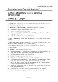 AS/NZS 1635.8.1: 03/05/1995 Methods of test for pressure-sensitive adhesive tape, Method 8.1: Length