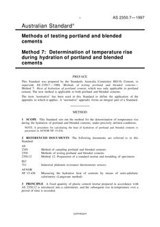 AS 2350.7: 01/01/1997 Methods of testing portland and blended cements – Determination of temperature rises during hydration of portland and blended cements