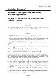 AS 2341.16: 06/14/1994 Methods of testing bitumen and related roadmaking products, Method 16: Determination of flashpoint of cutback bitumen
