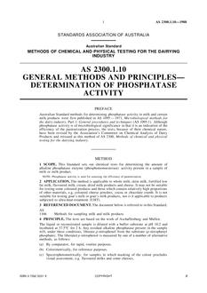 AS 2300.1.10: 01/01/1988 Methods of chemical and physical testing for the dairying industry, Method 1.10: General methods and principles – Determination of phosphatase activity