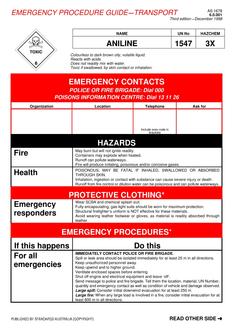 AS 1678.6.0.001: 01/01/1998 Emergency procedure guide – Transport – Aniline