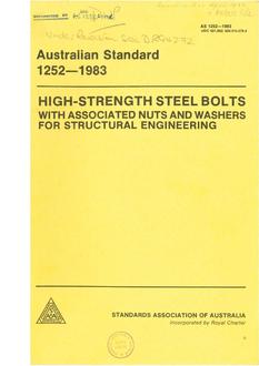 AS 1252: 02/09/1983 High strength steel bolts with associated nuts and washers for structural engineering (incorporating Amdt 1)