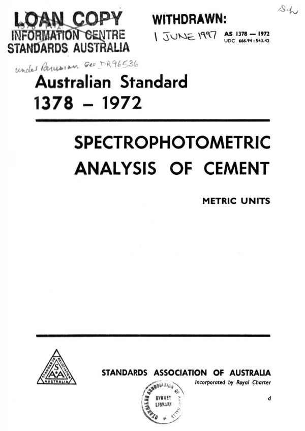 AS 1378: 01/01/1972 Method for spectrophotometric analysis of cement (metric units)