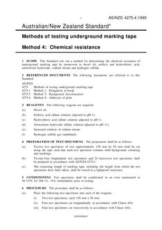 AS/NZS 4275.4: 04/05/1995 Methods of testing underground marking tape, Method 4: Chemical resistance