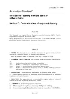 AS 2282.3: 07/05/1999 Methods for testing flexible cellular polyurethane, Method 3: Determination of apparent density