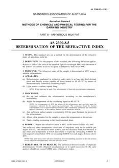 AS 2300.8.5: 10/07/1983 Methods of chemical and physical testing for the dairying industry, Method 8.5: Anhydrous milk fat – Refractive index