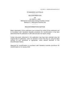 AS 2205.6.1: 03/27/2003 Methods for destructive testing of welds in metal, Method 6.1: Weld joint hardness test