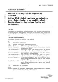 AS 1289.6.7.3: 01/29/2016 Methods of testing soils for engineering purposes, Method 6.7.3: Soil strength and consolidation tests-Determination of permeability of a soil-Constant head method using a flexible wall permeameter