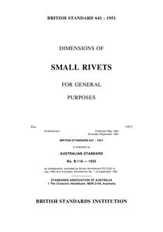 AS B118: 01/01/1953 Dimensions of small rivets for general purposes