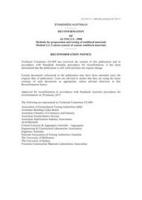 AS 5101.3.3: 04/07/2008 Methods for preparation and testing of stabilized materials, Method 3.3: Cement content of cement stabilized materials