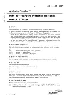 AS 1141.35: 08/31/2007 Methods for sampling and testing aggregates – Sugar