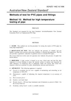 AS/NZS 1462.16: 04/05/1996 Methods of test for PVC pipes and fittings, Method 16: Method for high temperature testing of pipe