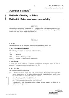 AS 4046.5: 10/30/2002 Methods of testing roof tiles, Method 5: Determination of permeability