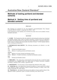 AS/NZS 2350.4: 01/05/1999 Methods of testing portland and blended cements, Method 4: Setting time of portland and blended cements