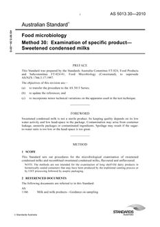 AS 5013.30: 04/09/2010 Food microbiology, Method 30: Examination of specific product – Sweetened condensed milks