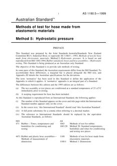 AS 1180.5: 04/05/1999 Methods of test for hose made from elastomeric materials, Part 5: Hydrostatic pressure