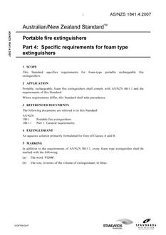 AS/NZS 1841.4: 08/31/2007 Portable fire extinguishers, Part 4: Specific requirements for foam type extinguishers