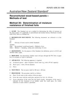 AS/NZS 4266.30: 06/05/1996 Reconstituted wood-based panels – Methods of test, Method 30: Determination of moisture resistance of finished foils