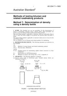 AS 2341.7: 02/15/1993 Methods of testing bitumen and related roadmaking products, Method 7: Determination of density using a density bottle