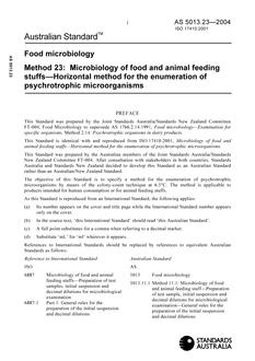 AS 5013.23: 07/13/2004 Food microbiology, Method 23: Microbiology of food and animal feeding stuffs – Horizontal method for the enumeration of psychrotrophic microorganisms