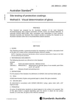 AS 3894.8: 06/07/2002 Site testing of protective coatings, Method 8: Visual determination of gloss