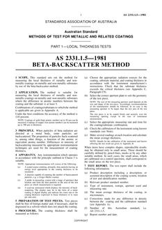 AS 2331.1.5: 01/01/1981 Methods of test for metallic and related coatings, Part 1.5: Local thickness tests – Beta-backscatter method