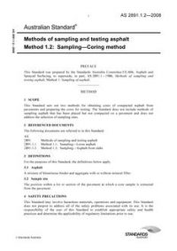 AS 2891.1.2: 06/25/2008 Methods of sampling and testing asphalt, Method 1.2: Sampling – Coring method