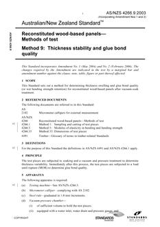 AS/NZS 4266.9: 06/19/2003 Reconstituted wood-based panels – Methods of test, Method 9: Thickness stability and glue bond quality