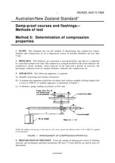 AS/NZS 4347.5: 11/05/1995 Damp-proof courses and flashings – Methods of test, Method 5: Determination of compression properties