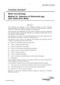 AS 4276.14: 05/01/2014 Water microbiology, Method 14: Detection of Salmonella spp. (ISO 19250:2010, MOD)