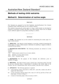 AS/NZS 3629.6: 11/05/1998 Methods of testing child restraints, Method 6: Determination of recline angle