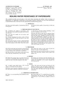 AS 1301.443S: 01/01/1988 Methods of test for pulp and paper (metric units) – Boiling water resistance of paperboard