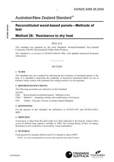 AS/NZS 4266.26: 03/26/2004 Reconstituted wood-based panels – Methods of test, Method 26: Resistance to dry heat